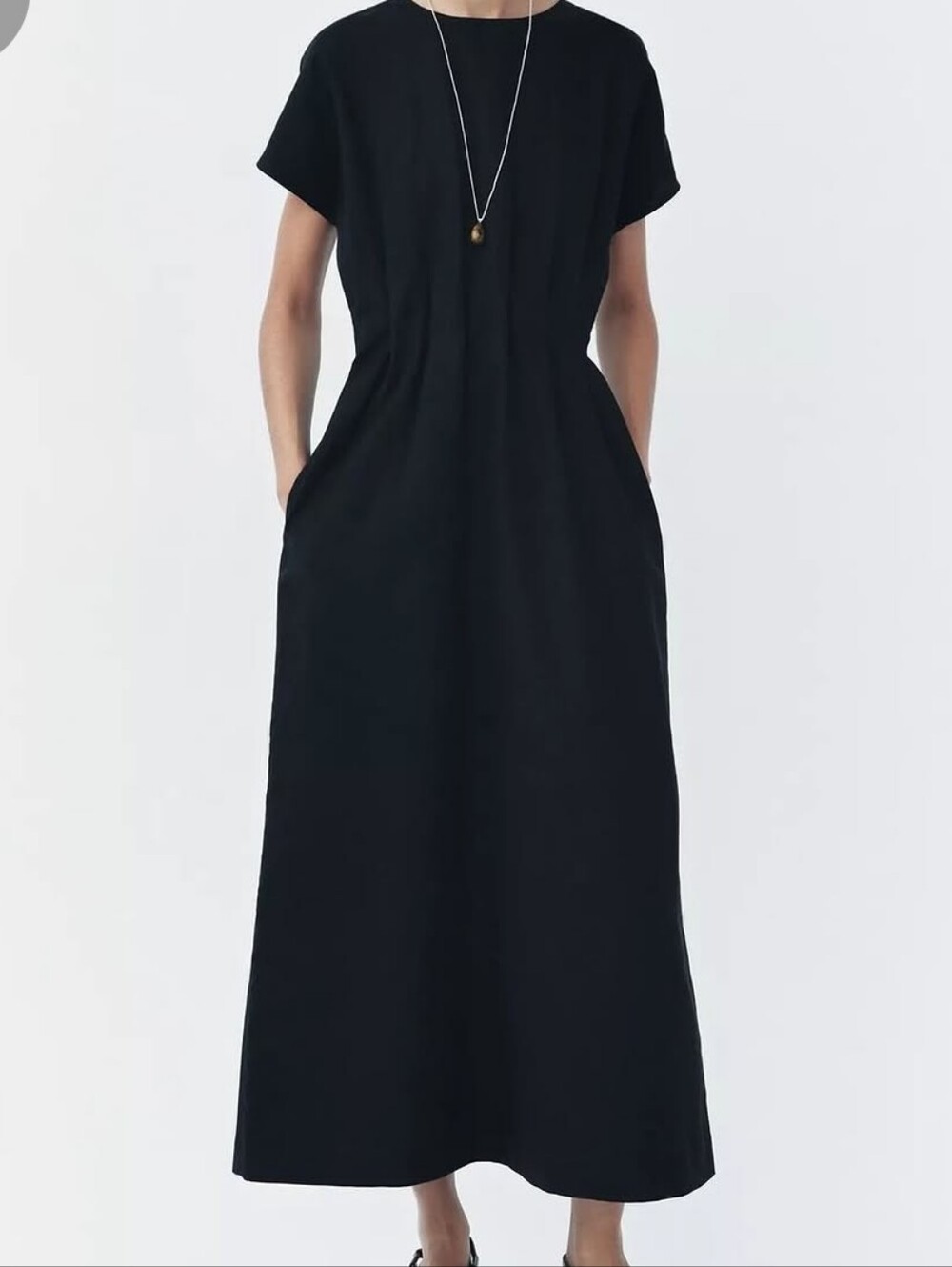 Zara Linen Cotton Blend Pleaded Midi Dress Zw Colletion Size Large Nwt.